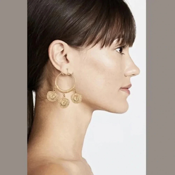 KENNETH JAY LANE NWT Gold Hoop Coin Drop Earrings - Picture 1 of 4